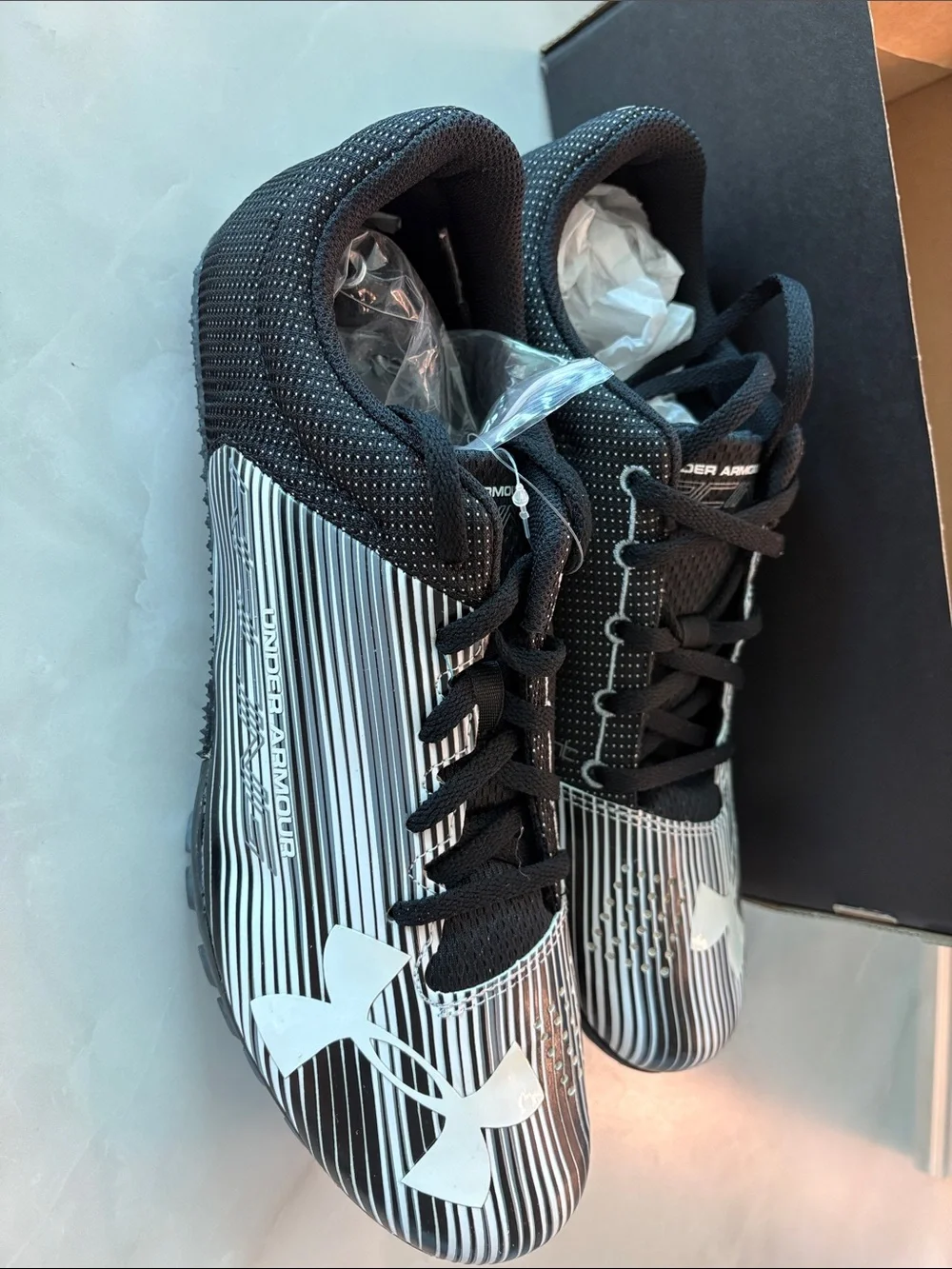 Under Armour Black & White Striped Athletic Cleats